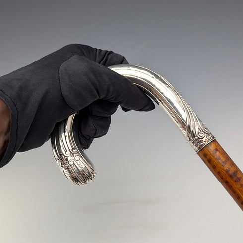 1900年頃 アンティーク 紳士用 800シルバー曲がりハンドル ステッキ 杖 90cm